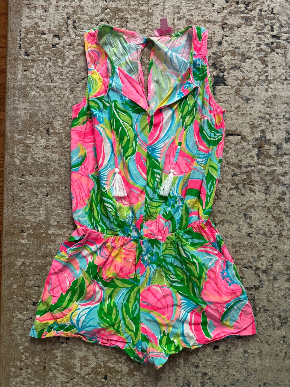 Lilly Pulitzer Neon Pink & Lime Green Tropical One-Piece Romper- XS